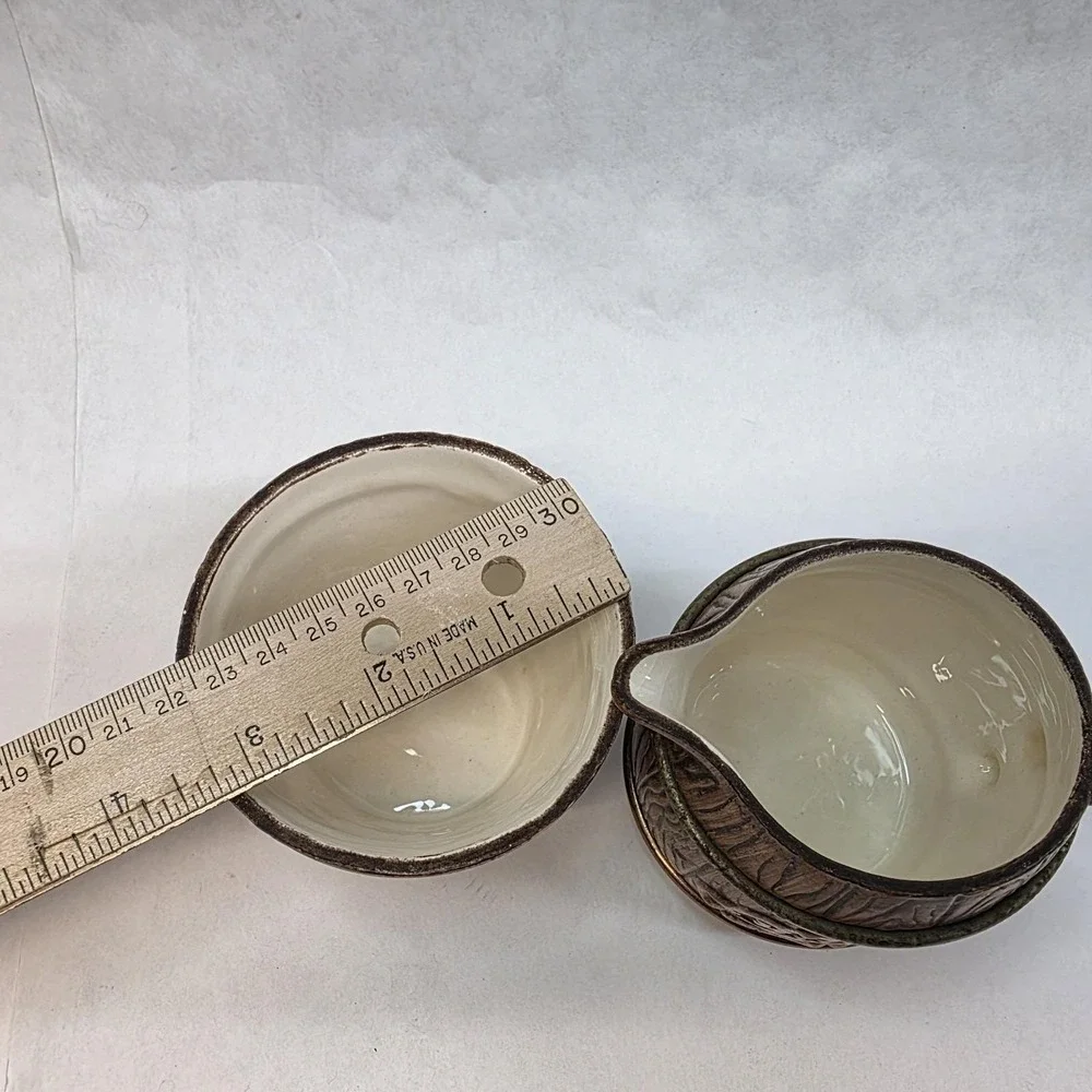 Vintage Treasure Craft‎ Cream And Sugar Set Barrel 1957 MCM Rustic Ceramic